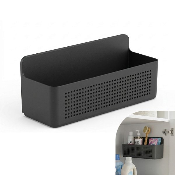 Organizador de Parede Armario Lavanderia Suporte Adesivo Flow Preto - OFW100PTF Ou