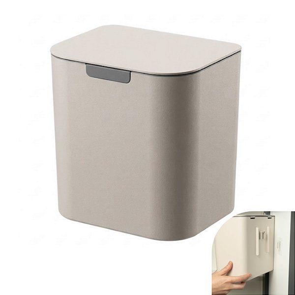 Lixeira 5 Litros Bege Liv Suporte Adesivo de Parede Cozinha Banheiro - LX600BGF Ou