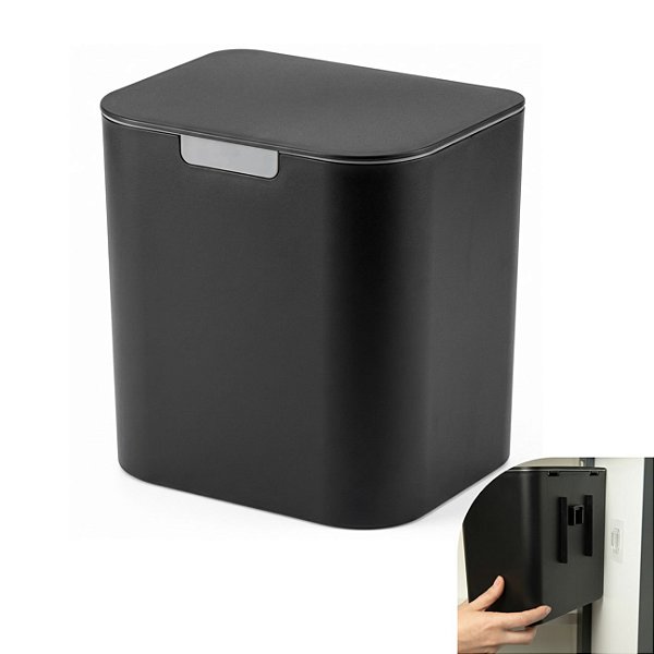 Lixeira 5 Litros Preta Liv Suporte Adesivo de Parede Cozinha Banheiro - LX600PTF Ou