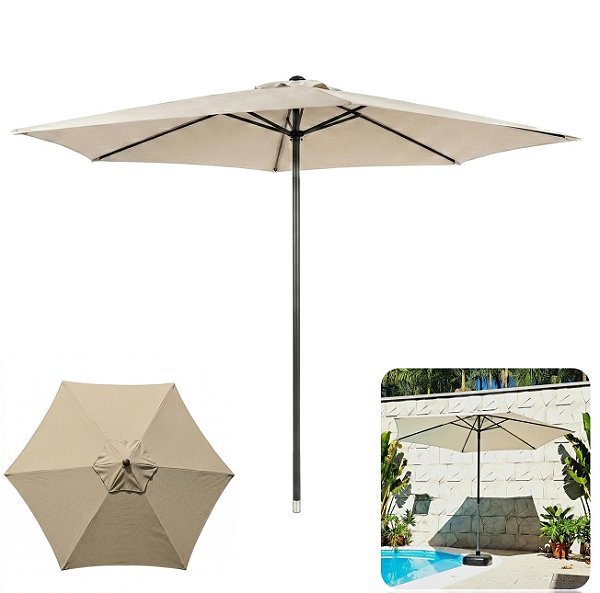 Ombrelone 3 metros Guarda Sol Sombrero 6 Hastes Central Jardim Piscina JURERÊ Bege - AMZ