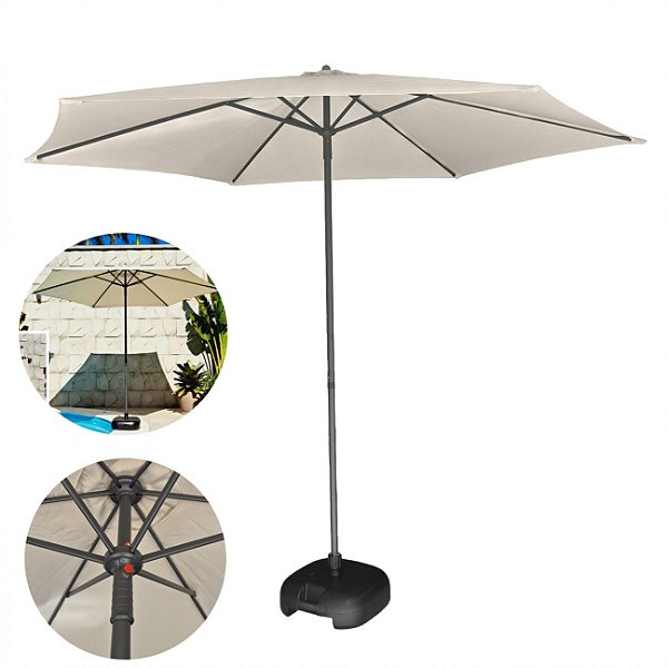 Kit Ombrelone 3 Metros Guarda Sol Sombreiro 6 Hastes Central JURERÊ Com Base Plástica - AMZ