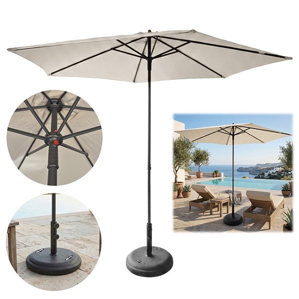 Kit Ombrelone 3 Metros Guarda Sol Sombreiro 6 Hastes Central JURERÊ Com Base Concreto 25Kg - AMZ