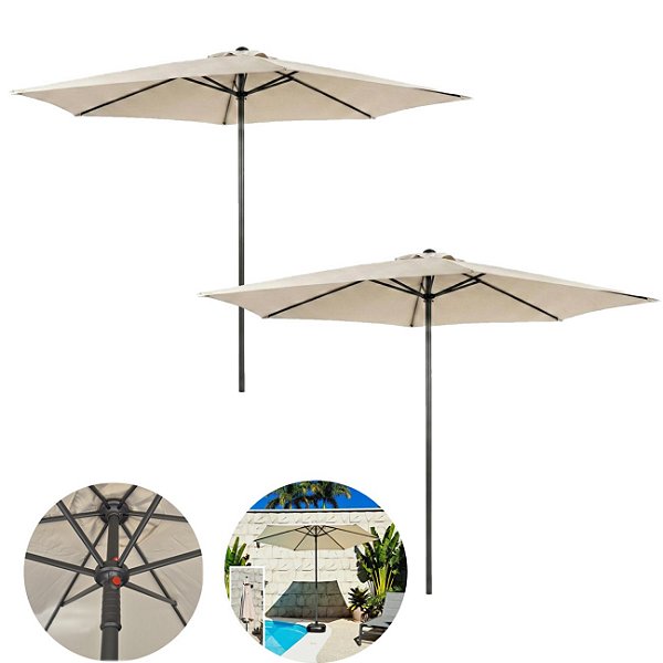 Kit 2 Ombrelone 3 metros Guarda Sol Sombreiro 6 Hastes Central Jardim Piscina JURERÊ - AMZ