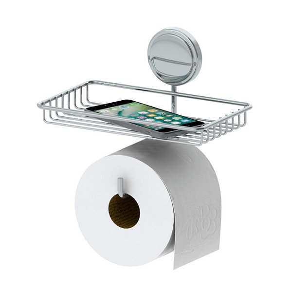 Suporte Porta Papel HIgiênico Objetos Cromado Adesivo Parede - 148 Future