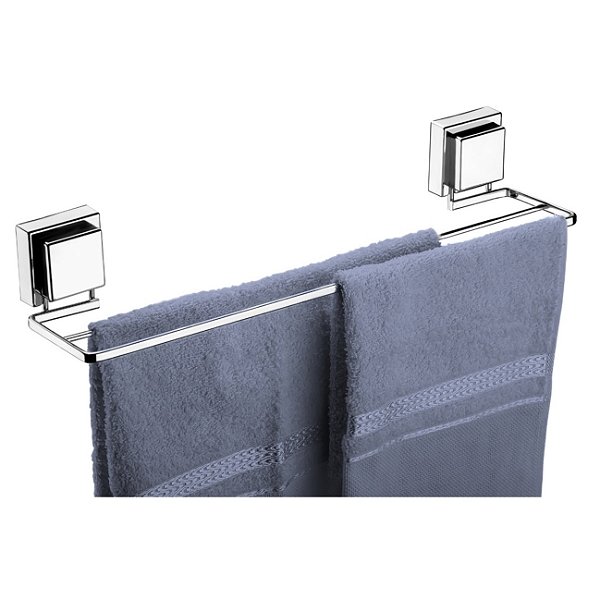 Suporte Porta Toalha Toalheiro Duplo 45cm Cromado Com Adesivo Parede Banheiro - 104 Future