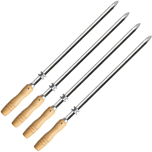 Kit 4 Espetos Inox Com Roldana Para Churrasqueira Rotativa Cabo Madeira - 408 Matrinox
