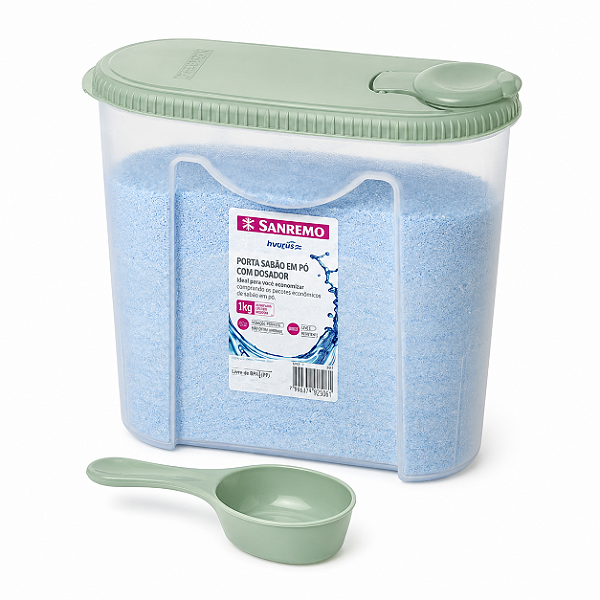 Porta Sabão em Pó 1kg Com Dosador Plástico Verde - 267/1 Sanremo