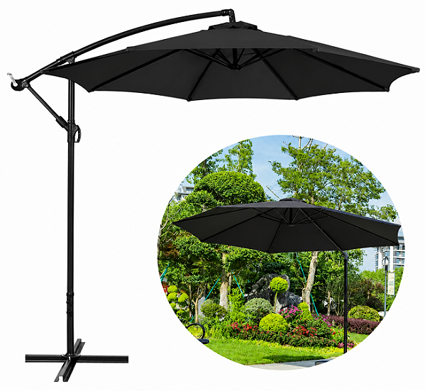 Ombrelone Lateral Suspenso 3m Guarda Sol Piscina Jardim Kauai PRETO - AMZ