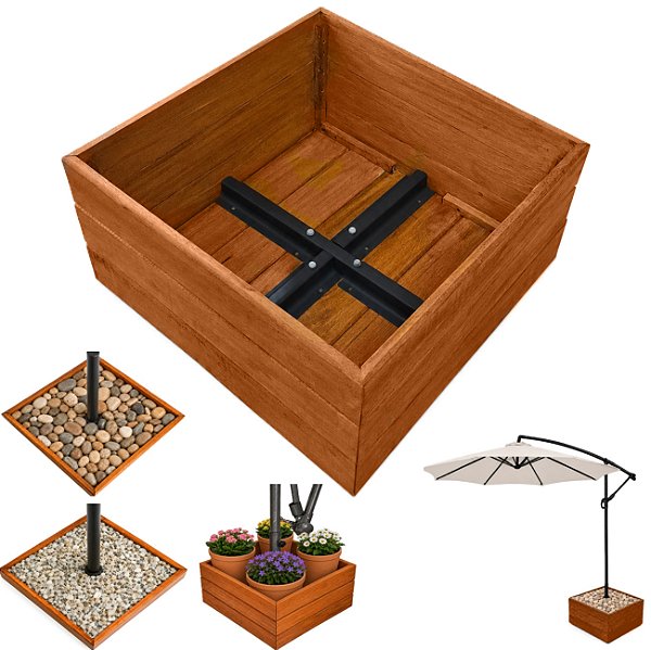 Base de Madeira Para Ombrelone 72x72cm Caixa Floreira - Cor Mel AMZ