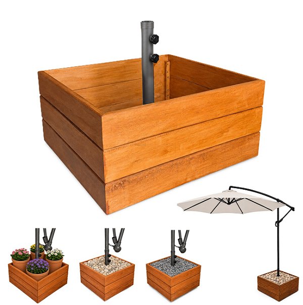 Base de Madeira Para Ombrelone 72x72cm Com Haste - Cor Mel AMZ