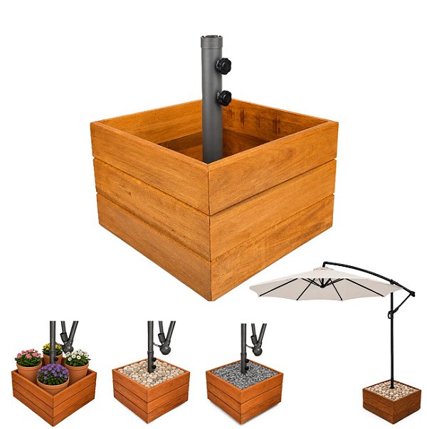 Base de Madeira Para Ombrelone 52x52cm Com Haste - Cor Mel AMZ