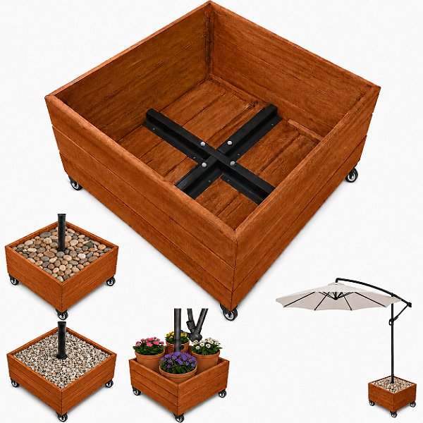 Base de Madeira Com Rodas Para Ombrelone 72x72cm Caixa Floreira - Cor Mel AMZ