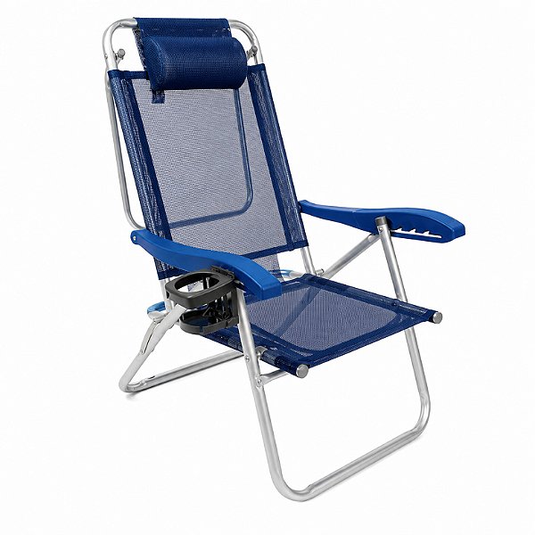 Cadeira de Praia Reclinável 5 Posições Reforçada Alumínio UP Line Até 120kg Azul Marinho - 541 Zaka