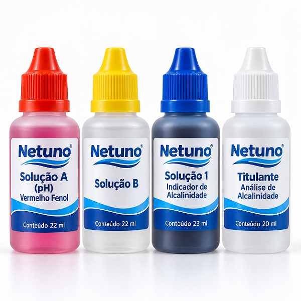 Kit Completo Para Teste de pH Cloro e Alcalinidade da Água Piscinas - Netuno