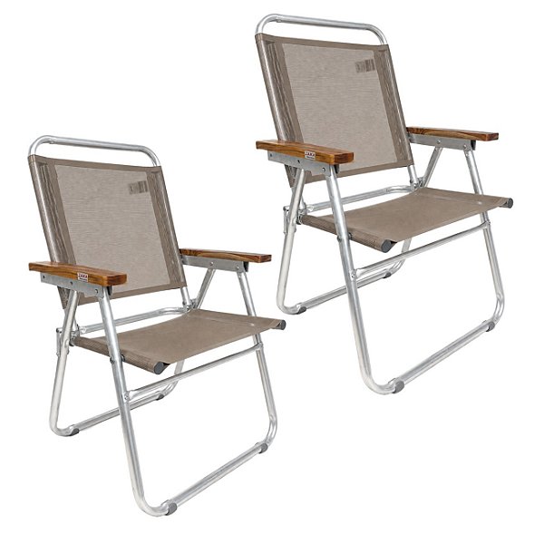 Kit 2 Cadeira de Praia Alumínio Reforçada Elegance 120Kg Avelâ - 1204 Zaka