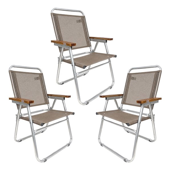 Kit 3 Cadeira de Praia Alumínio Reforçada Elegance 120Kg Avelâ - 1204 Zaka