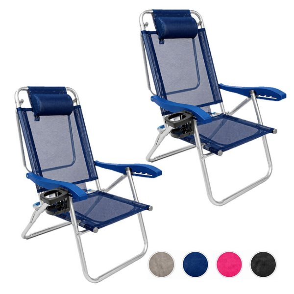 Kit 2 Cadeira de Praia Reclinável 5 Posições Reforçada Alumínio UP Line 120kg - Zaka