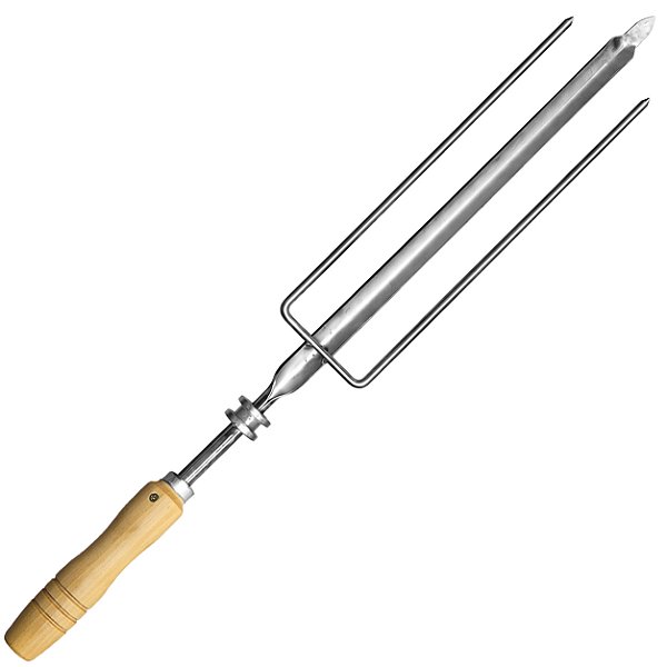 Espeto Triplo Inox Com Roldana Reforçado Para Cupim Churrasqueira Rotativa Cabo Madeira - 420.1 Matrinox
