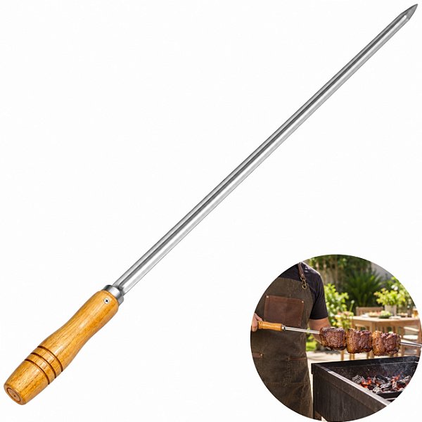 Espeto Simples Inox 85cm 1,50mm Cabo Madeira - 320 Matrinox