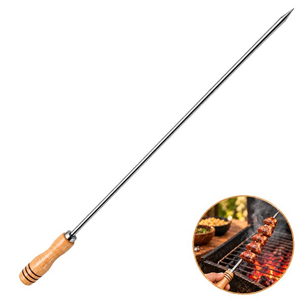 Espeto Inox Reforçado Longo Para Cupim Churrasqueira Cabo Madeira 120cm - 145 Matrinox