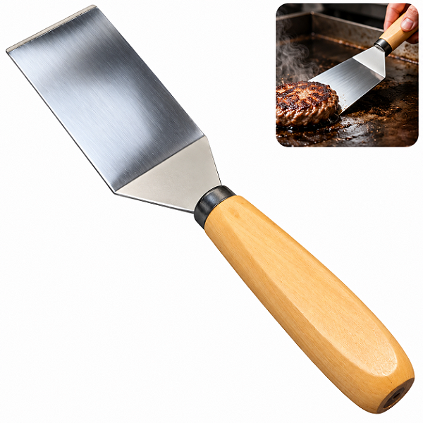Espátula Inox Para Hambúrguer Chapa Churrasco Cabo de Madeira 25 cm - 270 Matrinox