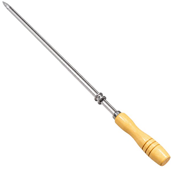 Espeto Inox Para Churrasco Cabo Madeira + Roldana Móvel 85cm 1,20mm - 2 Matrinox