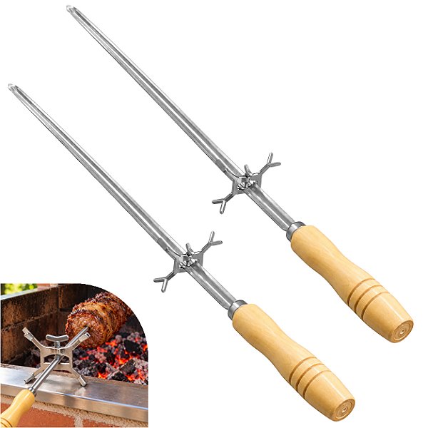 Kit 2 Espeto Simples Inox 85cm + 2 Apoio Para Churrasco - Matrinox