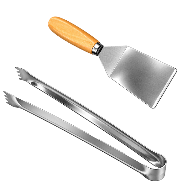 Kit Espátula Inox Para Hambúrguer + Pegador de Carne Pinça - Matrinox