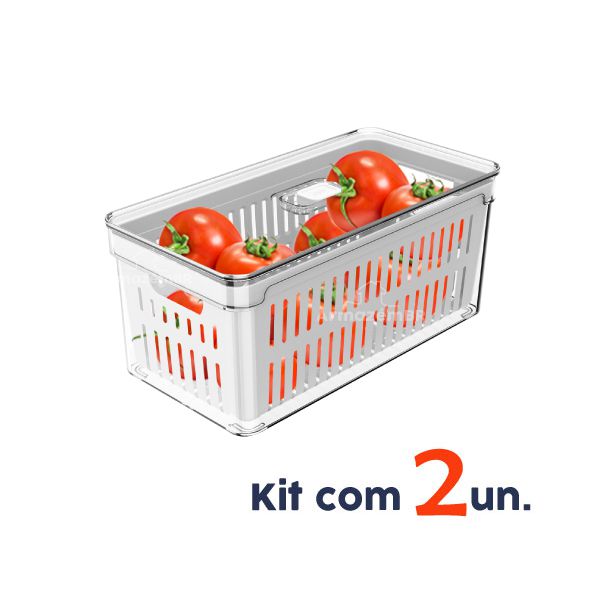 Kit 2 Organizador Porta Mantimento 5 L Com Tampa Cesto Fruta Verdura Clear Fresh - Ou