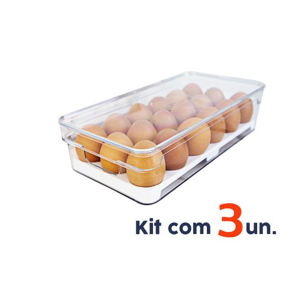 Kit 3 Organizador Porta Ovos Com Tampa Geladeira Clear Fresh - Ou
