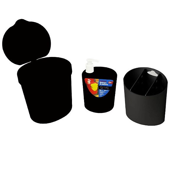 Kit Lixeira 2,5L Dispenser Porta Detergente Organizador De Talheres - 99138 Coza - Preto