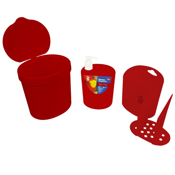 Kit Lixeira 2,5L Dispenser Porta Detergente Organizador De Talheres - 99138 Coza - Vermelho