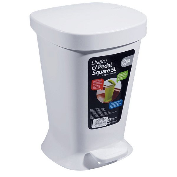 Lixeira 5L De Pedal Cesto De Lixo Com Tampa Banheiro Cozinha - 10424 Coza - Branco
