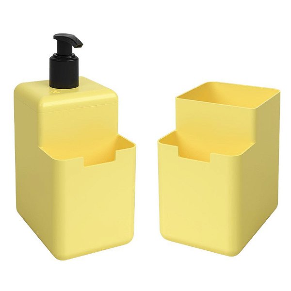 Kit Dispenser Porta Detergente Líquido Esponja Organizador De Pia Cozinha Single Coza - Amarelo