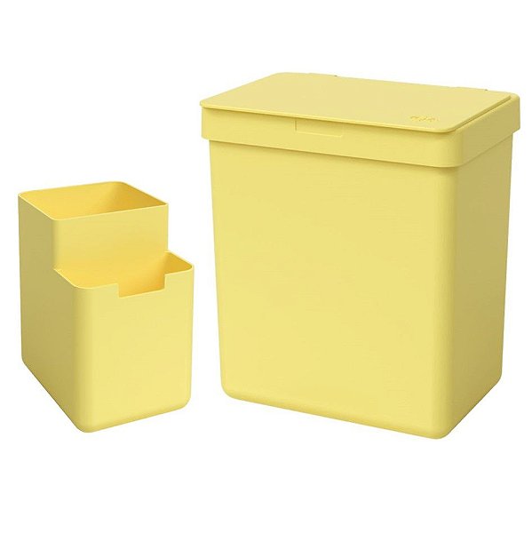 Kit Lixeira 2,5L Organizador De Pia Escorredor Talher Bancada Cozinha Single Coza - Amarelo