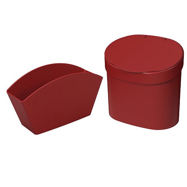 Kit Lixeira 4L Com Tampa Escorredor Porta Talheres Pia Cozinha Basic Coza - Vermelho