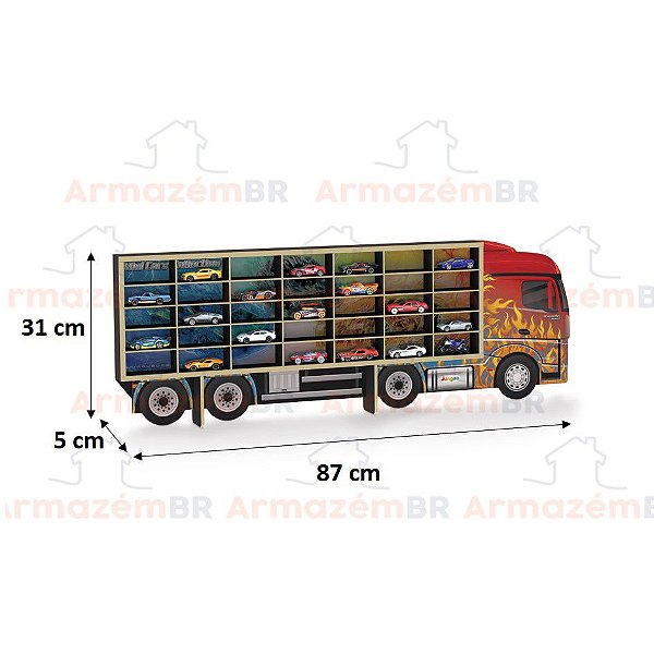 Painel Caminhão Expositor Porta 35 Carrinhos HotWheels Miniatura Coleção Parede  MDF - 096 Junges