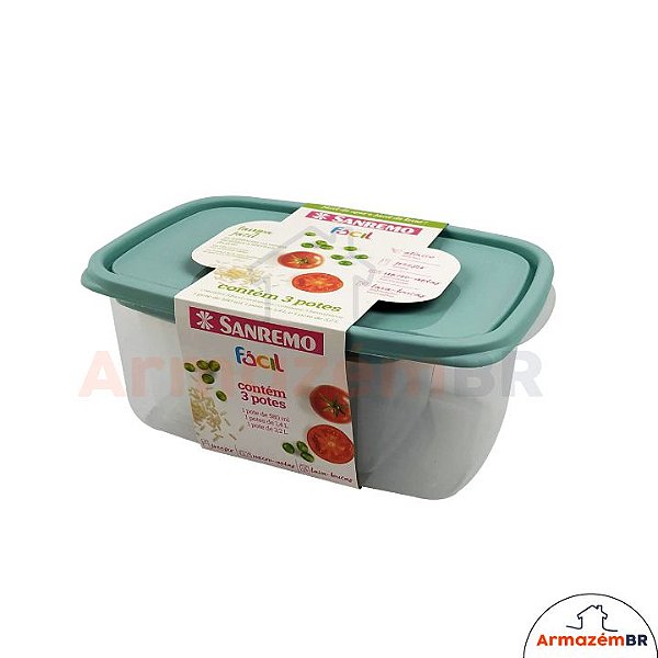 Conjunto 3 Potes Hermético Plástico Alimentos Mantimentos Geladeira - 190/6C Sanremo