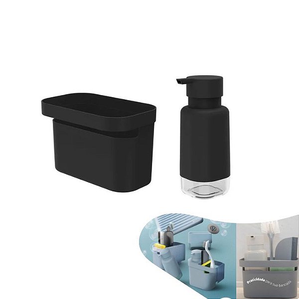 Kit Dispenser Organizador Pia Porta Detergente Líquido Utensílios Bancada Cozinha - Ou