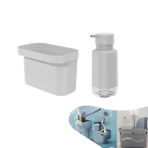 Kit Dispenser Organizador Pia Porta Detergente Líquido Utensílios Bancada Cozinha - Ou