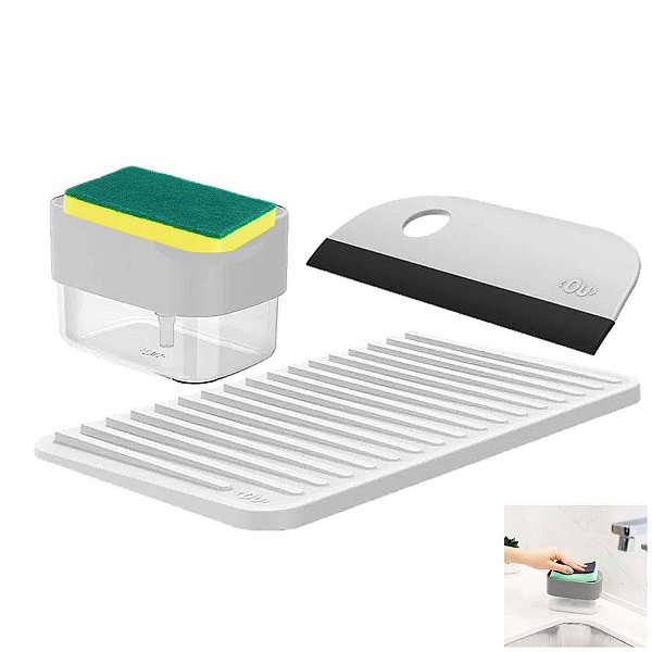 Kit Dispenser Porta Detergente Esponja Escorredor Copos Utensílios Rodo Pia Cozinha - Ou