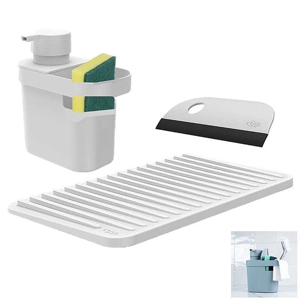 Kit Dispenser Porta Detergente Utensílios Escorredor Copos Rodo Pia Cozinha - Ou