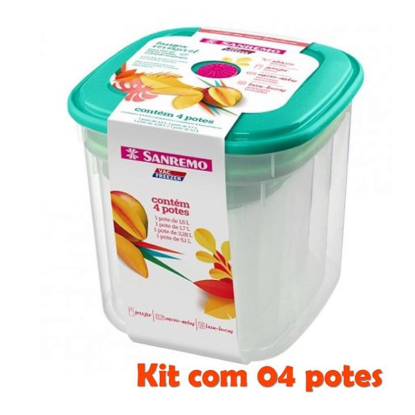 Conjunto 4 Potes Porta Alimentos Mantimentos Geladeira Cozinha Armário - SR485 Sanremo