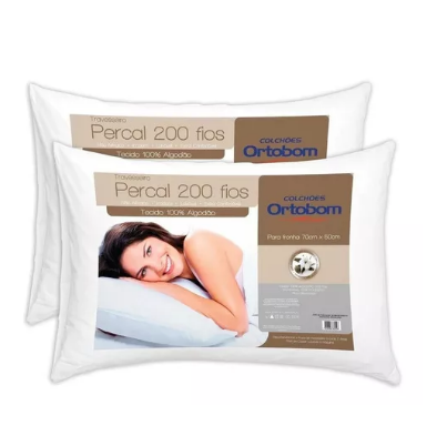Kit 2 Travesseiros Fibra Percal 200 Fios Ortobom 50x70