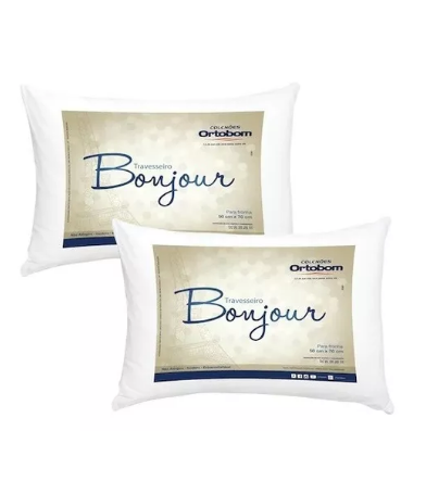 Kit 02 Travesseiros Bonjour Fibra Siliconizada Microfibra 70x50 - Ortobom
