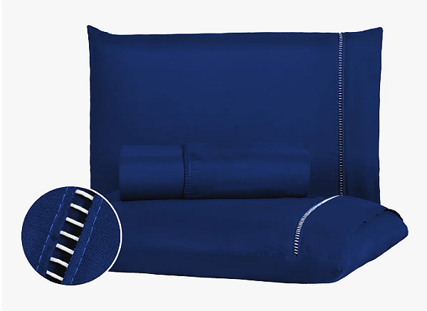 Jogo De Lençol Casal 03 Peças 600 Fios Ponto Palito Tecido Liso