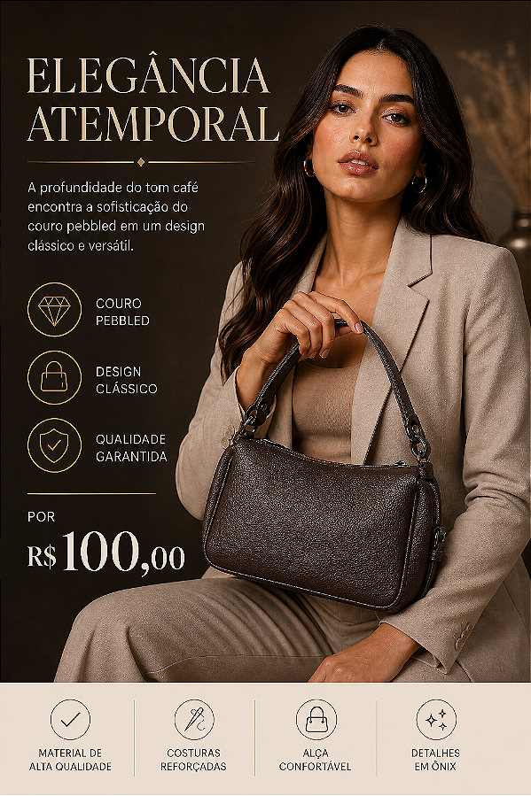 Bolsa Coffee Pebbled Classic – Coleção Heritage Luxe