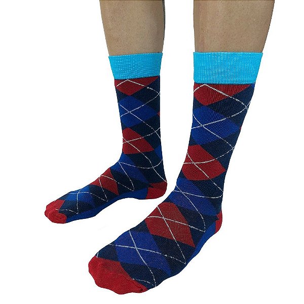Meia Masculina Cano Alto Casual Fun Losangos Coloridos