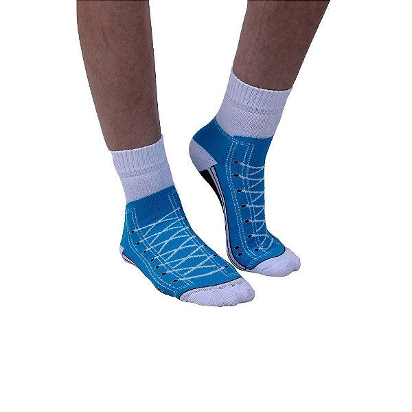 Meia Atoalhada Modelo Tênis Feminina Azul Claro Tamanho 35 ao 39