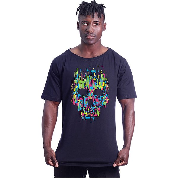 Camiseta Morcegão Masculina MXD Conceito Caveira Formas Geométricas
